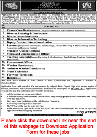 Pakistan Institute of Fashion and Design Lahore Jobs March 2022 PIFD Application Form Lecturers & Others Latest