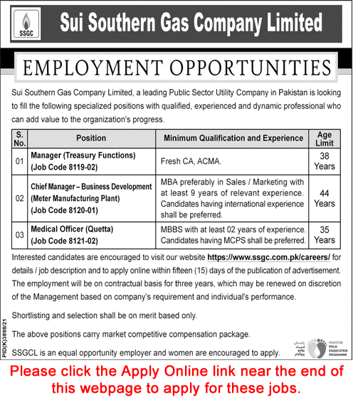 SSGC Jobs July 2022 Online Apply Sui Southern Gas Company Limited Latest