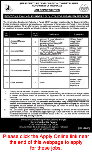 Infrastructure Development Authority Punjab Jobs August 2022 IDAP Apply Online Latest