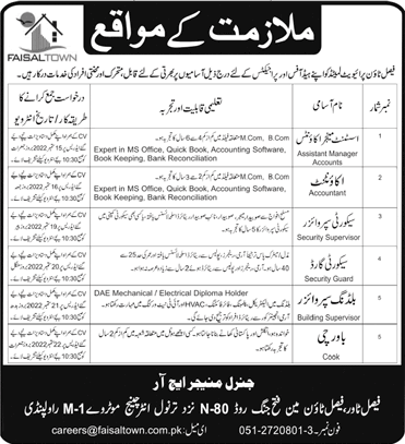 Faisal Town Private Limited Rawalpindi Jobs 2022 September Security Guard & Others Latest