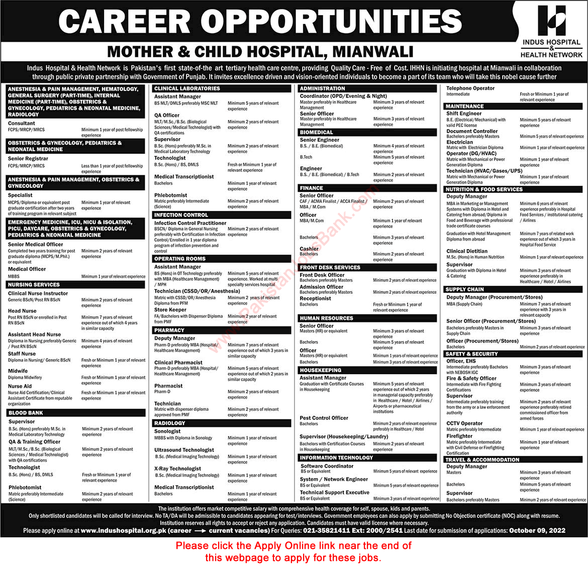 Indus Hospital Mianwali Jobs September 2022 Online Apply Mother and Child Hospital Medical Officers & Others Latest