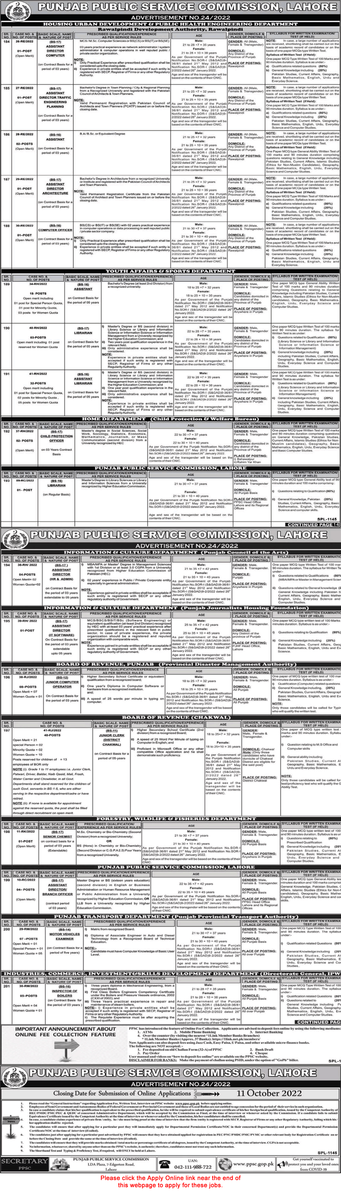 PPSC Jobs September 2022 Apply Online Consolidated Advertisement No 24/2022 Latest