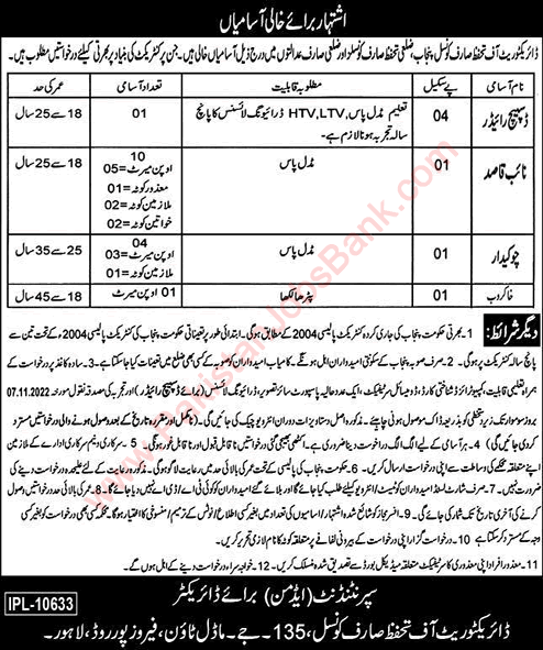 Directorate of Consumer Protection Council Lahore Jobs 2022 October Naib Qasid & Others Latest