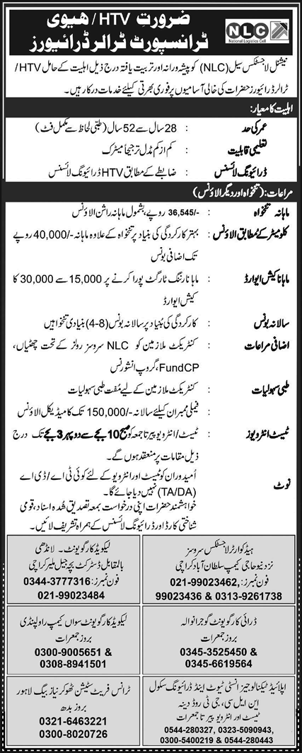 NLC HTV / Trailer Driver Jobs November 2022 National Logistics Cell Latest