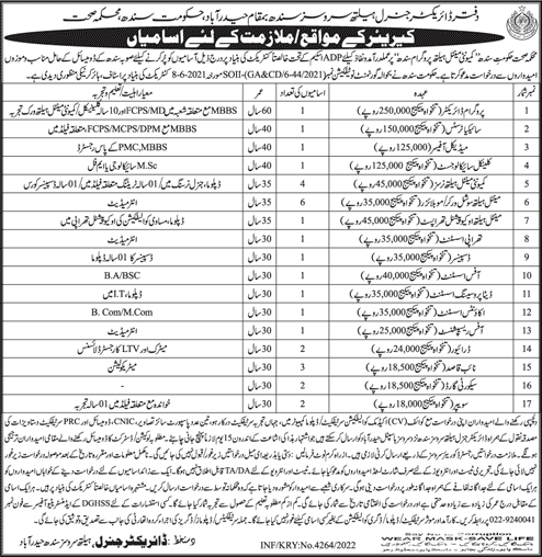 Directorate General Health Services Sindh Jobs November 2022 Mobilizers, Nurses & Others Latest