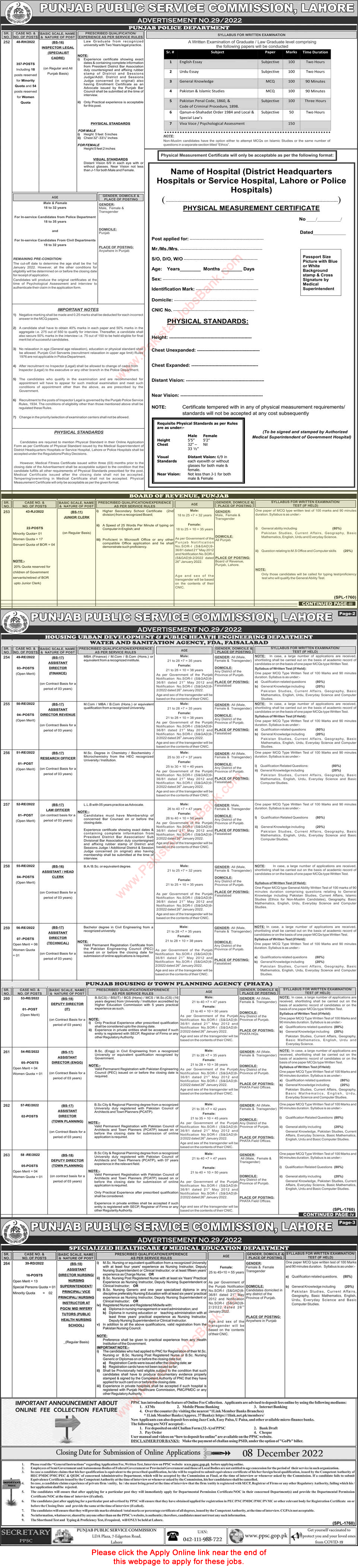 Clerk Jobs in Board of Revenue Punjab November 2022 PPSC Apply Online Latest