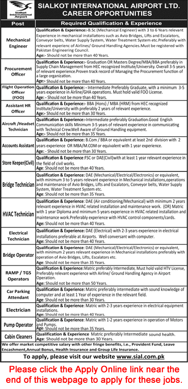 Sialkot International Airport Jobs November 2022 December Online Apply Technicians & Others Latest