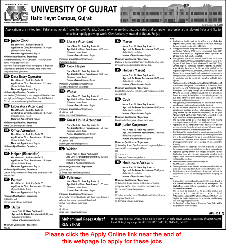 University of Gujrat Jobs December 2022 UOG Apply Online Clerks, Office Attendants & Others Latest
