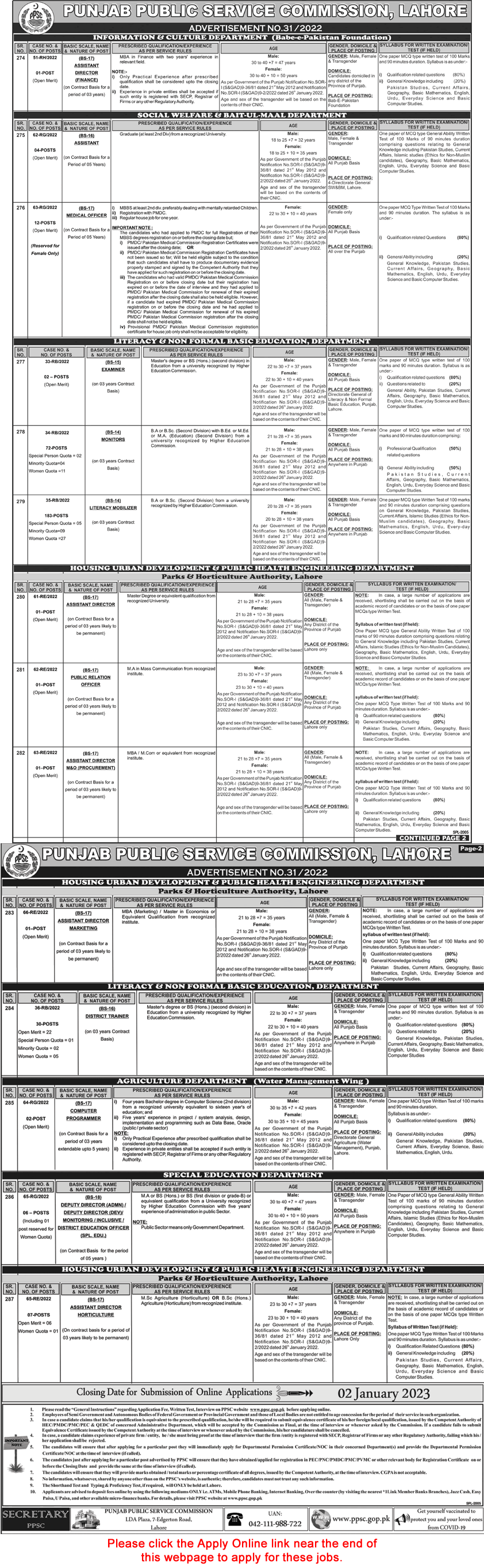 PPSC Jobs December 2022 Online Apply PPSC Consolidated Advertisement No 31/2022 Latest