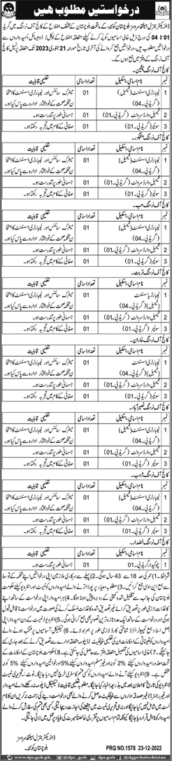 Health Department Balochistan Jobs December 2022 Lab Assistant, Ward Servants & Others Latest