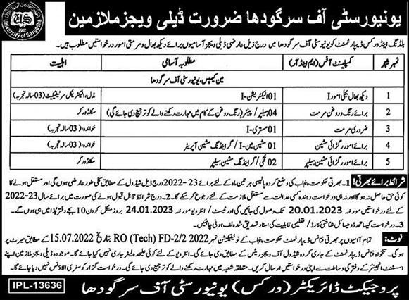 University of Sargodha Jobs December 2022 Helpers & Others Latest