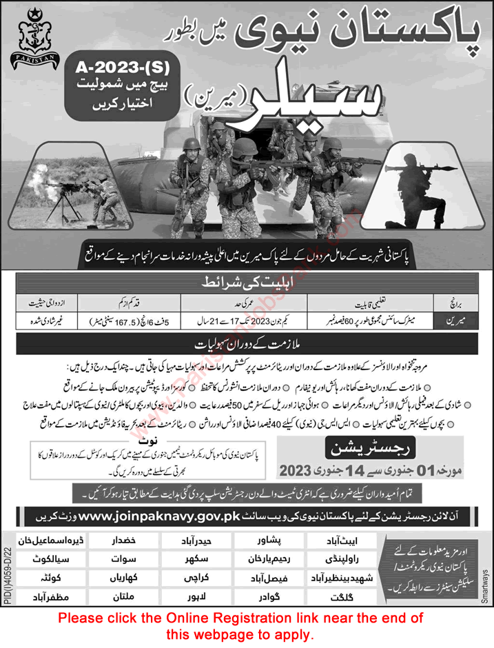 Join Pakistan Navy as Sailor 2023 January Online Registration Jobs in C-2023-S Batch Latest