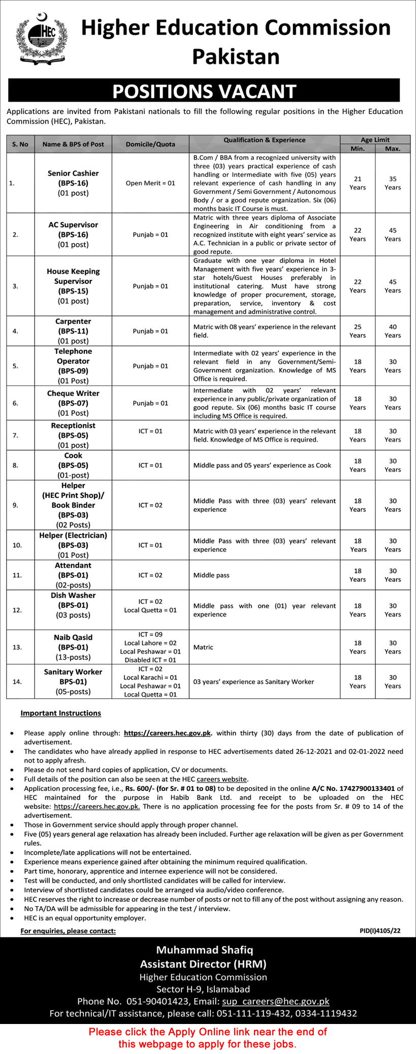 HEC Jobs 2023 Apply Online Higher Education Commission Naib Qasid & Others Latest