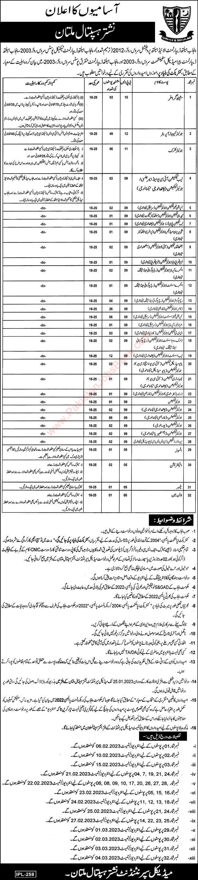 Nishtar Hospital Multan Jobs 2023 Medical Technicians, Lab Assistants, Computer Operators & Others Latest