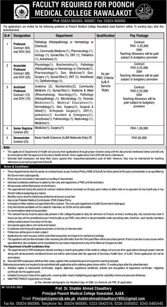 Poonch Medical College Rawalakot Jobs 2023 February Teaching Faculty & Others Latest