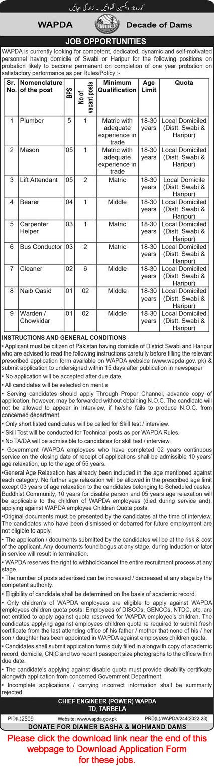 WAPDA KPK Jobs February 2023 March OTS Application Form Water and Power Development Authority Latest