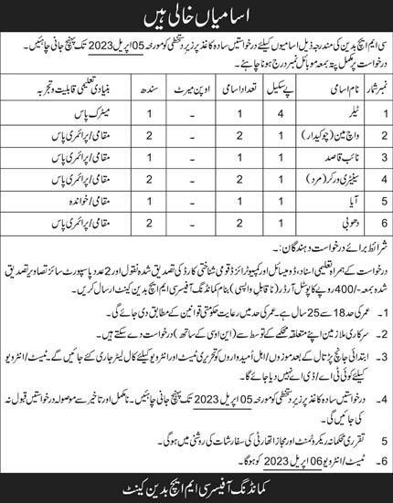 CMH Badin Jobs 2023 March Chowkidar & Others Combined Military Hospital Latest