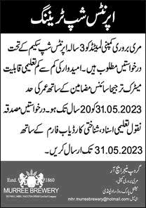 Murree Brewery Rawalpindi Apprenticeships 2023 May Training Scheme Latest