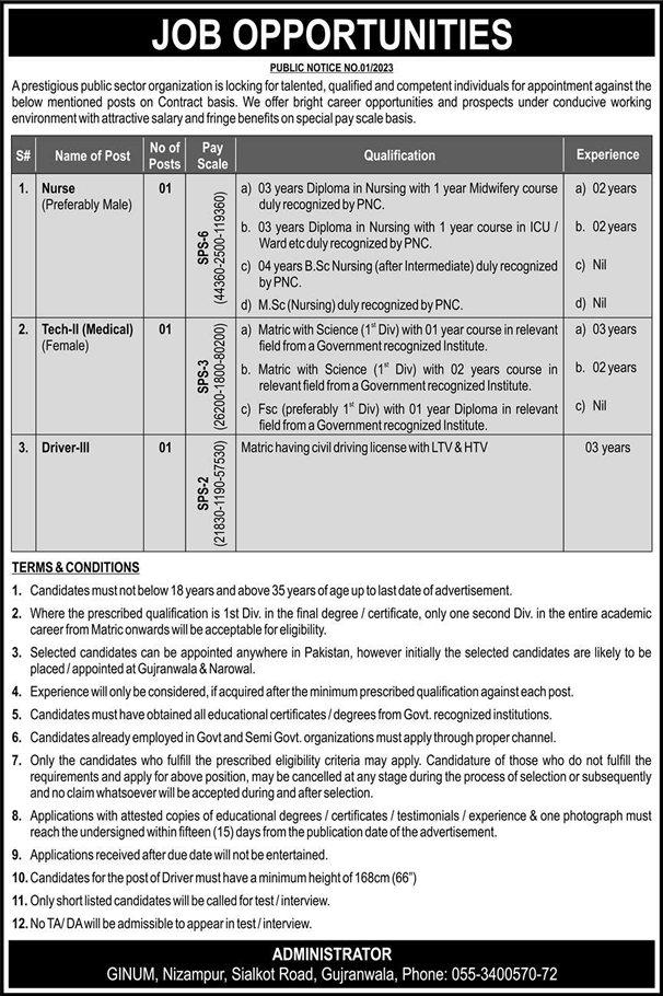 GINUM Cancer Hospital Gujranwala Jobs 2023 July PAEC Nurse, Medical Technician & Driver Latest