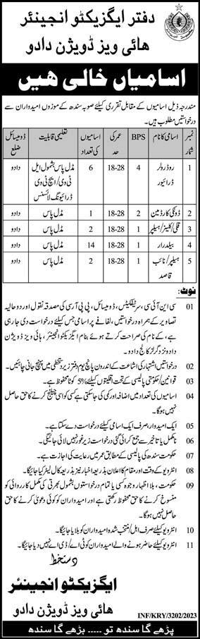 Highway Division Dadu Jobs 2023 July Baildar, Road Roller Drivers & Others Latest
