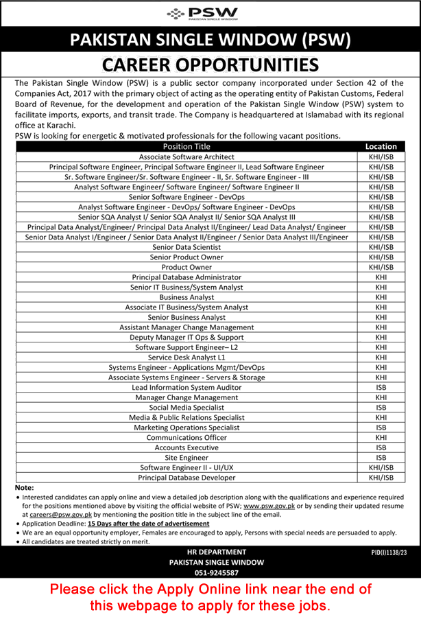 Pakistan Single Window Jobs August 2023 PSW Online Apply Latest