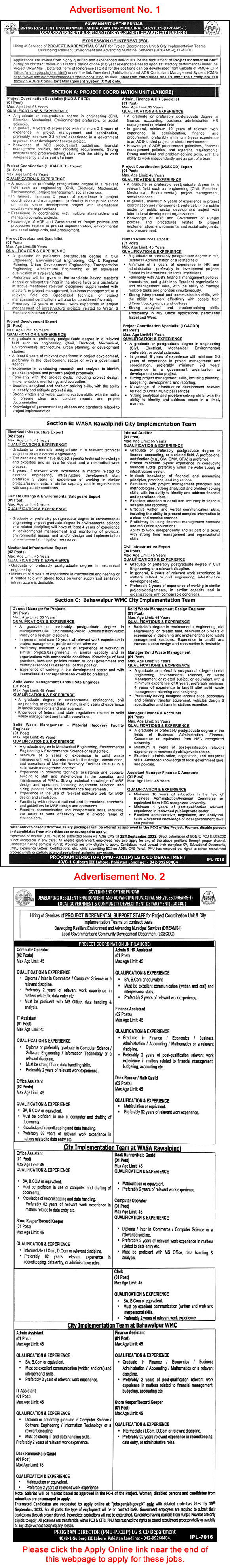 Local Government and Community Development Department Punjab Jobs September 2023 Online Apply DREAMS LG&CDD Latest