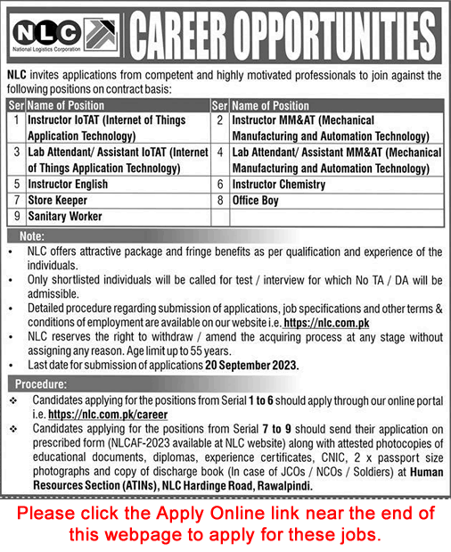 NLC Jobs September 2023 Apply Online National Logistics Cell Latest