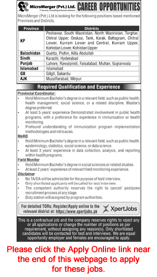 Micromerger Pakistan Jobs 2023 September Online Apply Field Monitors & Others