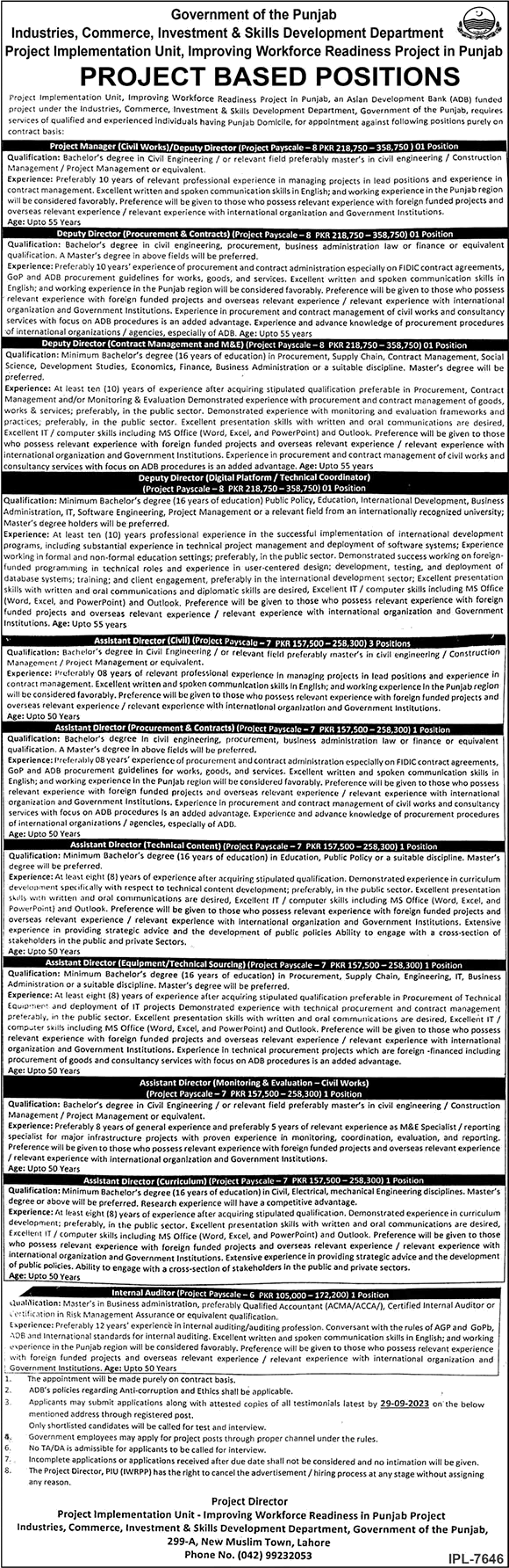 Industries Commerce Investment and Skills Development Department Punjab Jobs September 2023 Assistant Directors & Others Latest