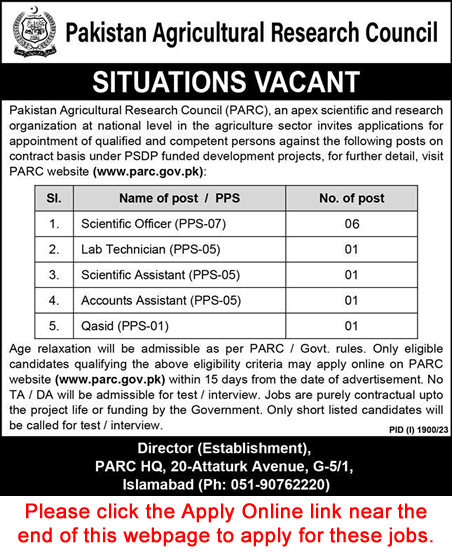 PARC Jobs September 2023 Apply Online Pakistan Agriculture Research Council Latest