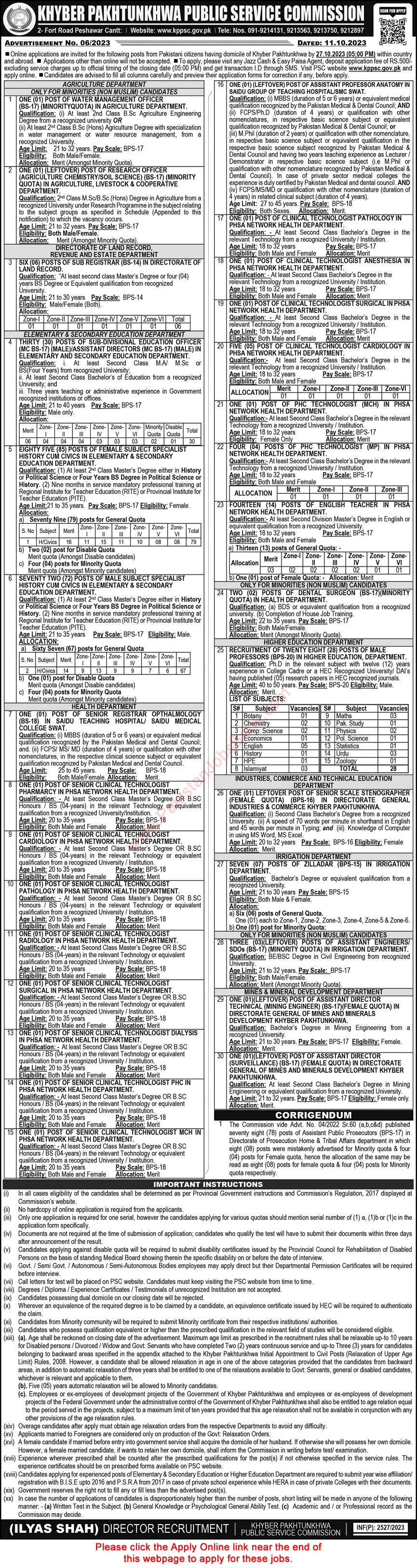 KPK Public Service Commission Jobs October 2023 KPPSC Apply Online Advertisement No 06/2023 6/2023 Latest