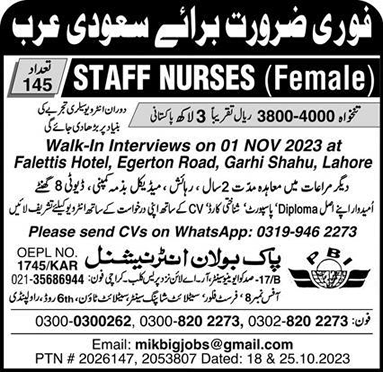 Staff Nurse Jobs in Saudi Arabia 2023 November Walk in Interview for Pakistanis Latest