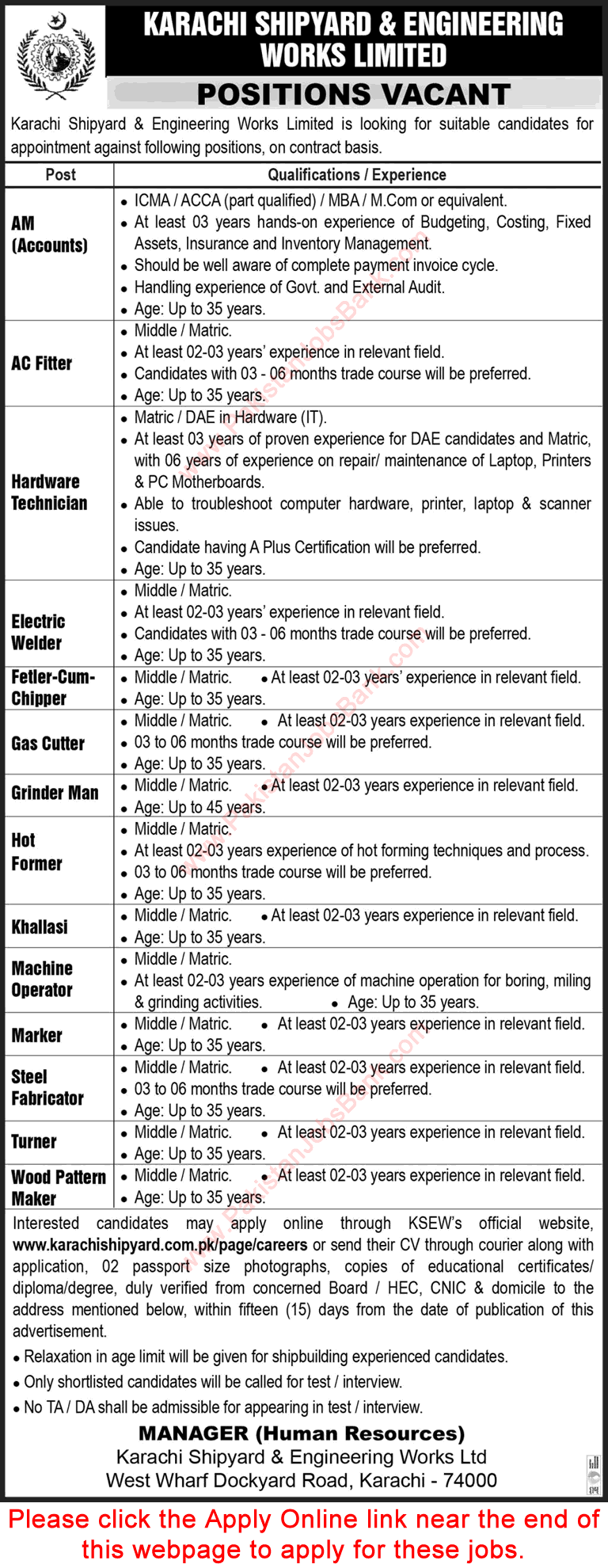 Karachi Shipyard and Engineering Works Jobs December 2023 KSEW Apply Online Latest