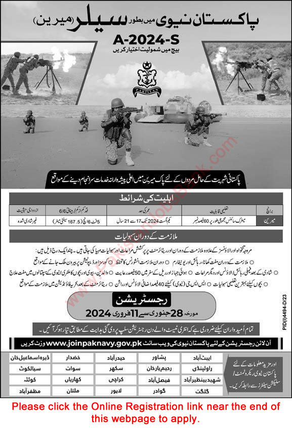 Join Pakistan Navy as Sailor 2024 Marine Online Registration Jobs in A-2024-S Batch Latest