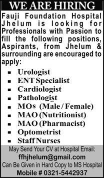 Fauji Foundation Hospital Jhelum Jobs 2024 Staff Nurses & Others Latest