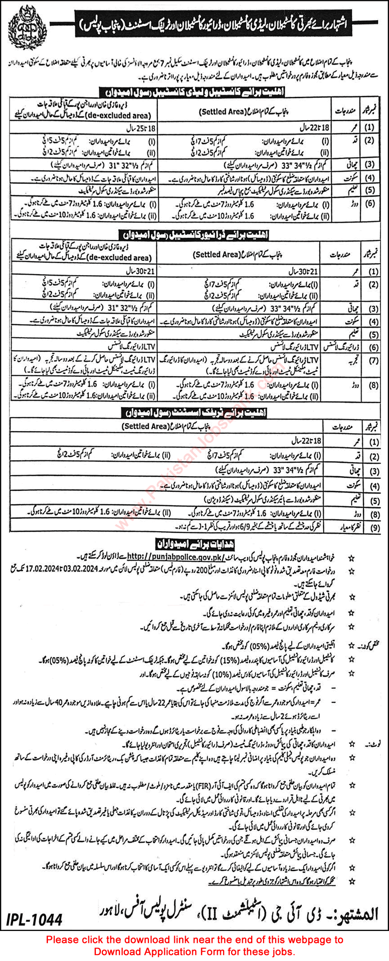 Punjab Police Jobs 2024 February Application Form Constables, Drivers & Traffic Assistant Latest