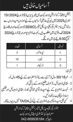 Station Health Organization Lahore Jobs February 2024 Labours & Others Malaria Season Latest