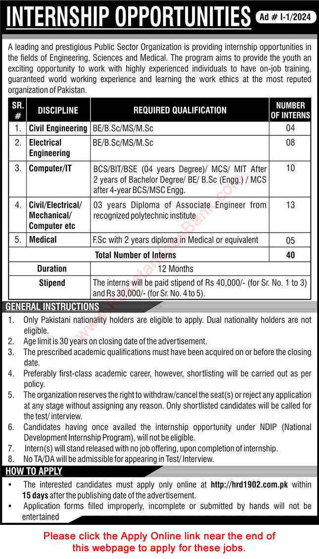 www.hrd1902.com.pk Internships 2024 April / May PAEC Apply Online Public Sector Organization Latest