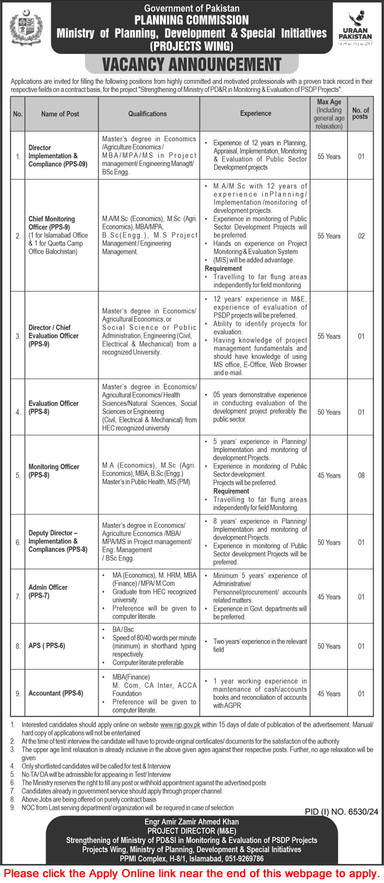 Ministry of Planning Development and Special Initiative Jobs 2025 March Apply Online MPDSI Planning Commission Latest