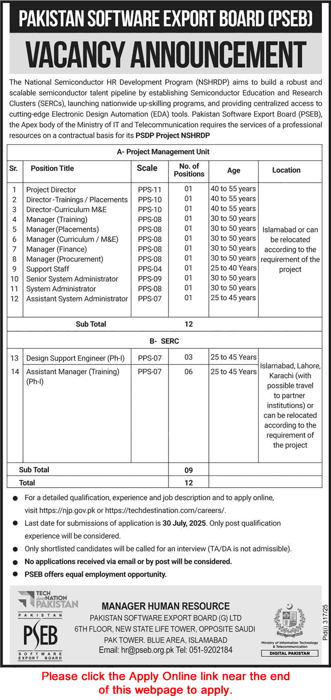 Pakistan Software Export Board Jobs July 2025 PSEB Apply Online Assistant Managers & Others Latest