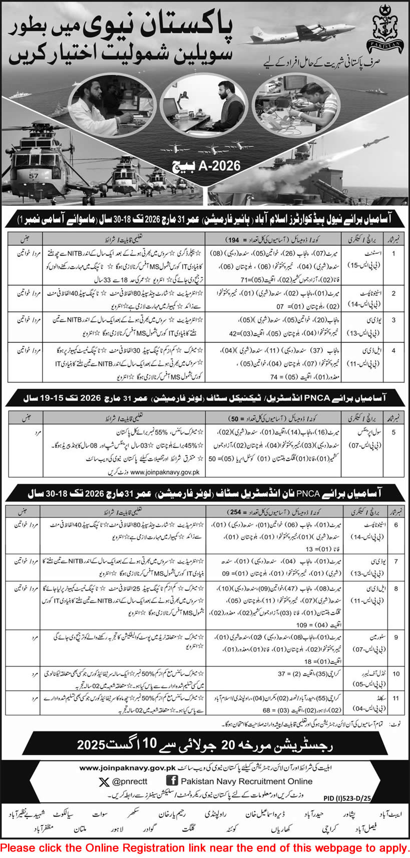 Pakistan Navy Civilian Jobs July 2025 Online Registration Clerks, Assistants, Stenotyists & Others Latest