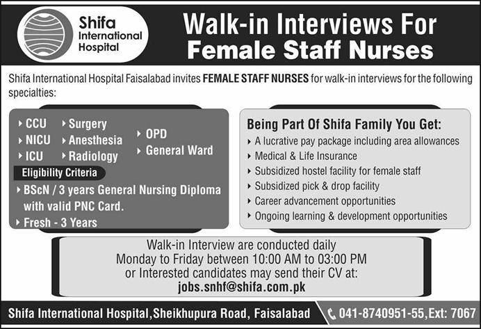 Staff Nurse Jobs in Shifa International Hospital Faisalabad April 2026 May Walk in Interviews Latest