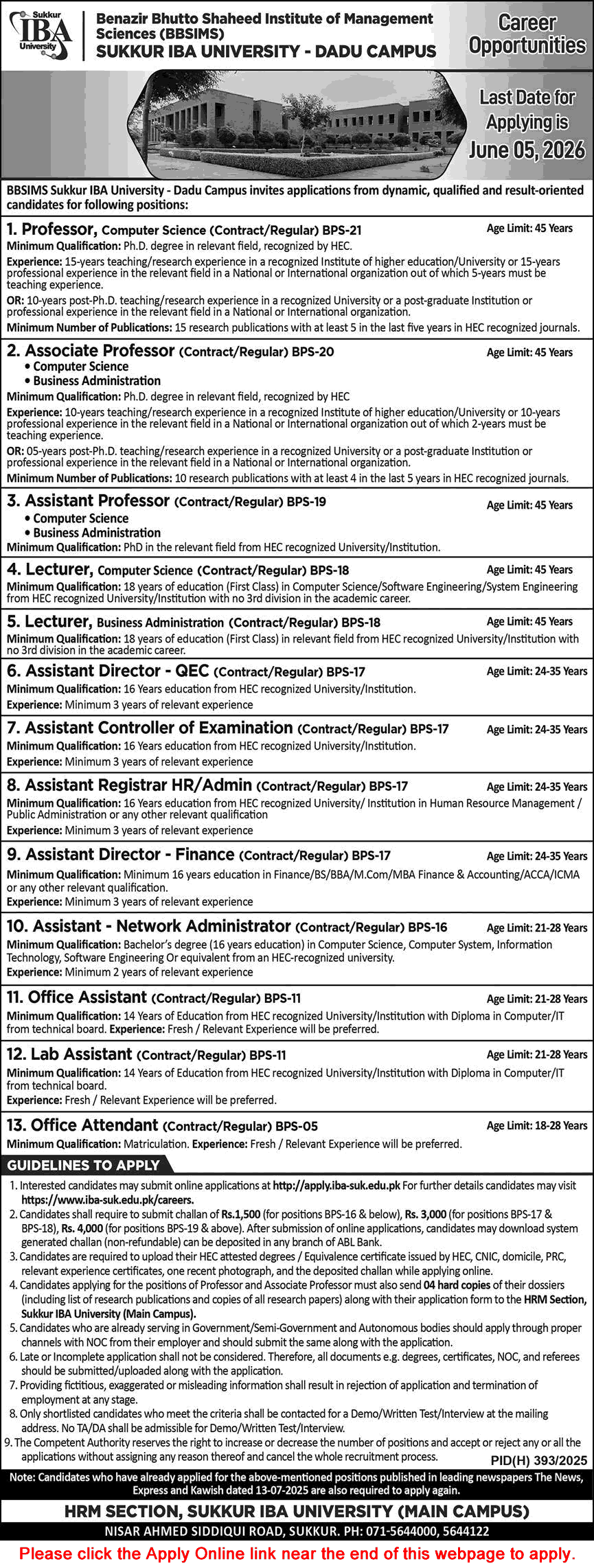 Sukkur IBA University Dadu Campus Jobs 2026 May Apply Online Teaching Faculty & Others BBSIMS Latest