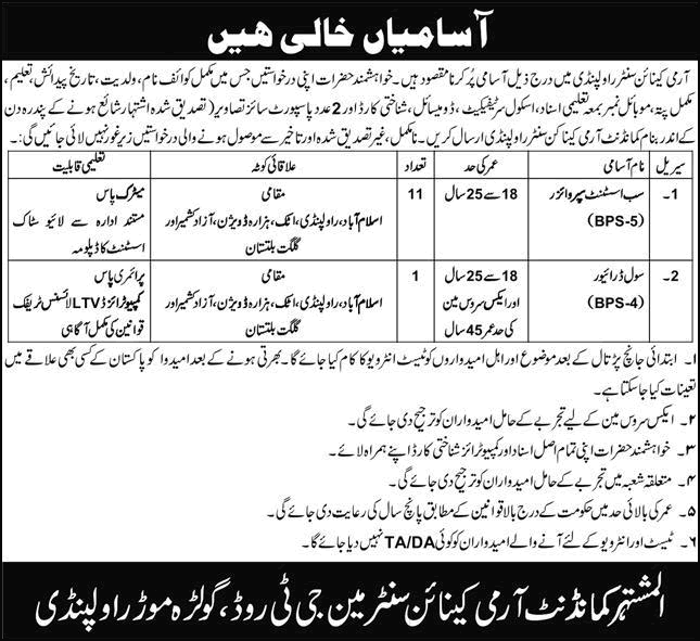 Army Canine Center Rawalpindi Jobs June 2026 Sub Assistant Supervisors & Civil Driver Latest