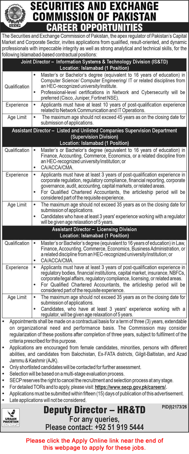 SECP Islamabad Jobs September 2026 Apply Online Securities and Exchange Commission of Pakistan Latest