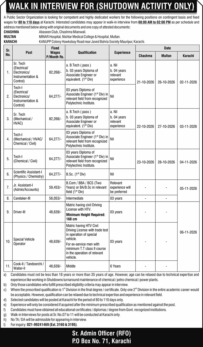 PO Box 71 Karachi Jobs October 2026 PAEC Walk in Interviews for Shutdown Activity Latest
