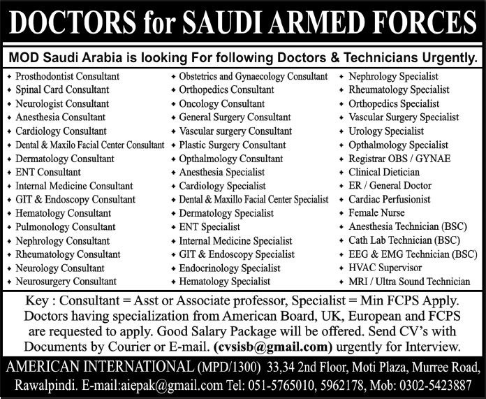 MOD Saudi Arabia is Looking for Doctors & Technicians Urgently.