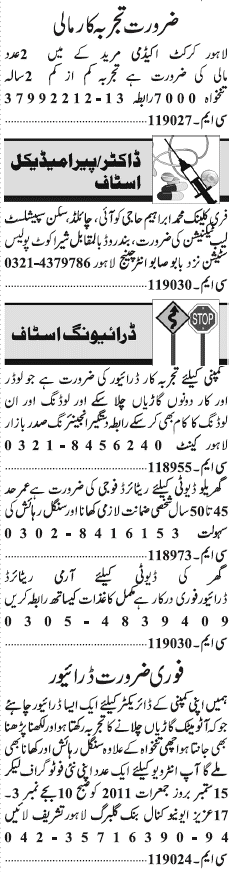Misc. Jobs in Lahore Classified -3