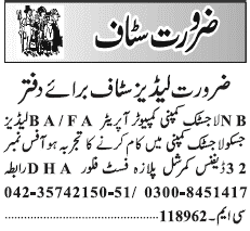 Misc. Jobs in Lahore Classified -6