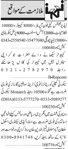 Misc. Jobs in Jang Karachi Classified